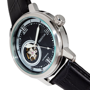 Heritor Automatic Maxim Semi-Skeleton Leather-Band Watch - Silver/Black - HERHR8602