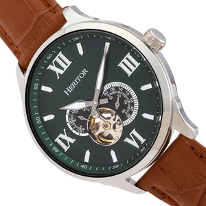 Heritor Automatic Harding Semi-Skeleton Leather-Band Watch - Silver/Green - HERHR9003