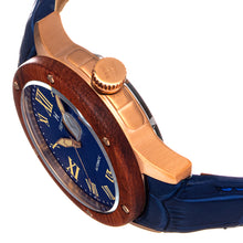 Load image into Gallery viewer, Heritor Automatic Everest Wooden Bezel Leather Band Watch /Date  - Rose Gold/Blue - HERHS1604

