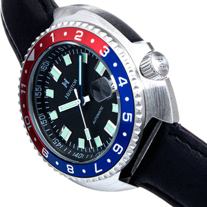 Heritor Automatic Pierce Leather-Band Watch w/Date - Black/Red&Blue - HERHS1204