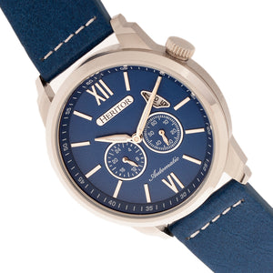 Heritor Automatic Wellington Leather-Band Watch - Silver/Blue - HERHR8202