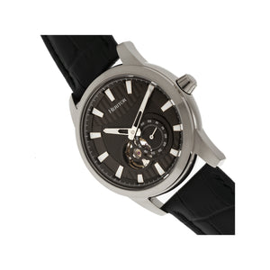 Heritor Automatic Davidson Semi-Skeleton Leather-Band Watch - Silver/Black - HERHR8002