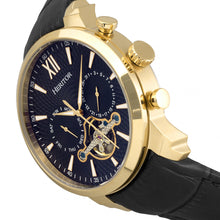 Load image into Gallery viewer, Heritor Automatic Arthur Semi-Skeleton Leather-Band Watch w/ Day/Date - Gold/Black - HERHR7905
