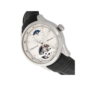 Heritor Automatic Gregory Semi-Skeleton Leather-Band Watch - Silver/Black - HERHR8101