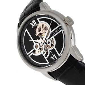 Heritor Automatic Sanford Semi-Skeleton Leather-Band Watch - Silver/Black - HERHR8302