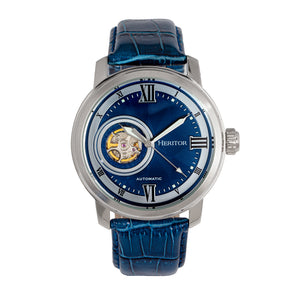 Heritor Automatic Maxim Semi-Skeleton Leather-Band Watch - Silver/Blue - HERHR8603