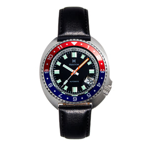 Heritor Automatic Pierce Leather-Band Watch w/Date - Black/Red&Blue - HERHS1204