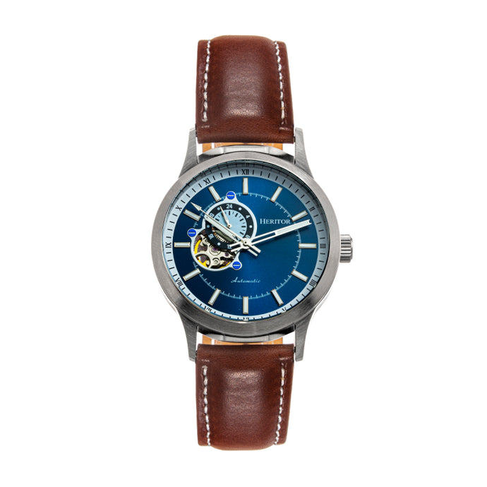 Heritor Automatic Oscar Semi-Skeleton Leather-Band Watch - HERHS1005