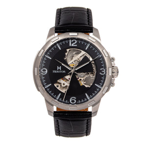 Heritor Automatic Theo Semi-Skeleton Leather-Band Watch - Black - HERHS1702
