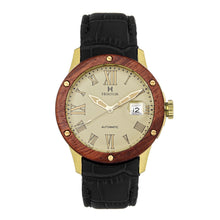 Load image into Gallery viewer, Heritor Automatic Everest Wooden Bezel Leather Band Watch /Date  - Gold/Cream - HERHS1602
