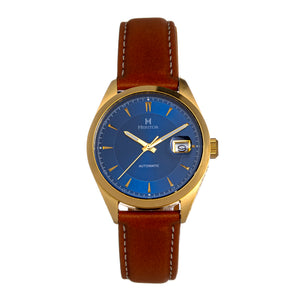 Heritor Automatic Ashton Leather-Band Watch w/Date - Dark Blue/Tan - HERHS1405