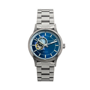 Heritor Automatic Oscar Semi-Skeleton Bracelet Watch - Blue & Silver/Silver - HERHS1010