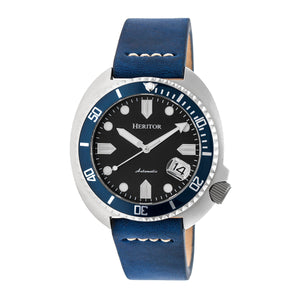 Heritor Automatic Morrison Leather-Band Watch w/Date - Blue/Silver - HERHR7605