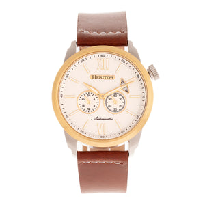 Heritor Automatic Wellington Leather-Band Watch - Brown/Gold/White - HERHR8204