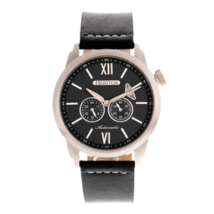 Heritor Automatic Wellington Leather-Band Watch - Silver/Black - HERHR8201
