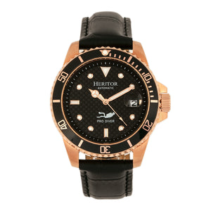 Heritor Automatic Lucius Leather-Band Watch w/Date - Rose Gold/Black - HERHR7811