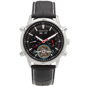Heritor Automatic Wilhelm Semi-Skeleton Leather-Band Watch w/Day/Date - Black - HERHS2105