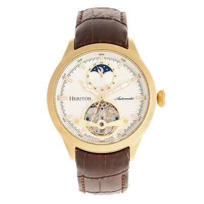 Heritor Automatic Gregory Semi-Skeleton Leather-Band Watch