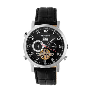 Heritor Automatic Edmond Leather-Band Watch w/Date - Silver/Black - HERHR6202