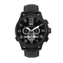 Load image into Gallery viewer, Heritor Automatic Hudson Semi-Skeleton Leather-Band Watch w/Day/Date - Black - HERHR7505
