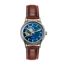 Load image into Gallery viewer, Heritor Automatic Oscar Semi-Skeleton Leather-Band Watch - Blue/Brown - HERHS1005
