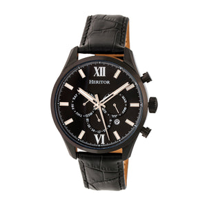 Heritor Automatic Benedict Leather-Band Watch w/ Day/Date - Black - HERHR6805