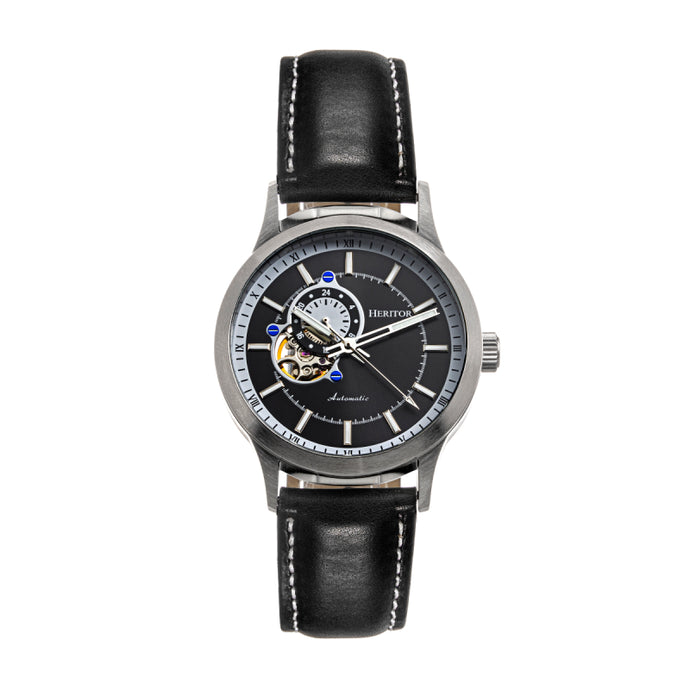 Heritor Automatic Oscar Semi-Skeleton Leather-Band Watch - HERHS1001