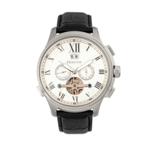 Load image into Gallery viewer, Heritor Automatic Hudson Semi-Skeleton Leather-Band Watch w/Day/Date - Black/White - HERHR7501
