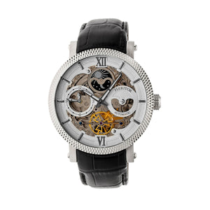 Heritor Automatic Aries Skeleton Leather-Band Watch - Black/White - HERHR4404