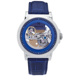 Heritor Automatic Xander Semi-Skeleton Leather-Band Watch - Silver/Blue - HERHS2402