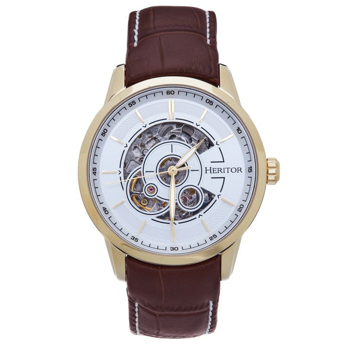 Heritor Automatic Davies Semi-Skeleton Leather-Band Watch - HERHS2504