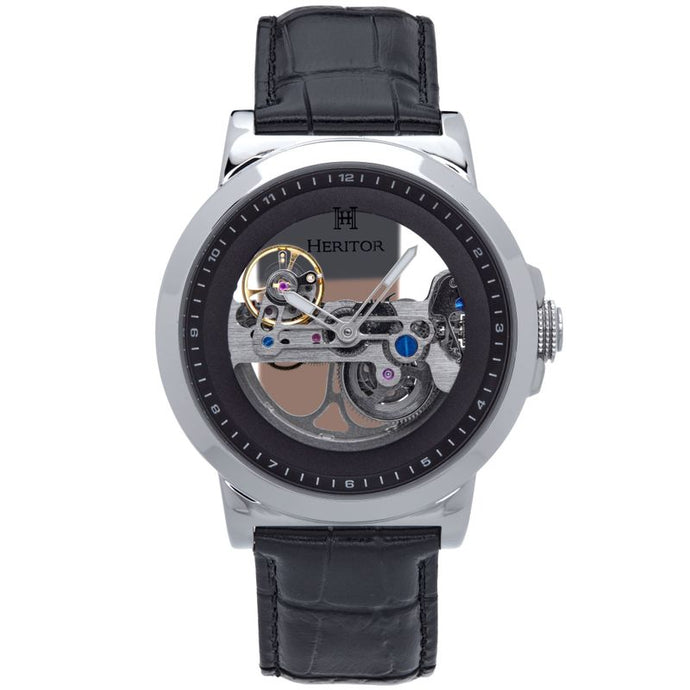 Heritor Automatic Xander Semi-Skeleton Leather-Band Watch - HERHS2401