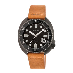 Heritor Automatic Morrison Leather-Band Watch w/Date - Black/Camel - HERHR7608