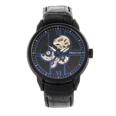 Heritor Automatic Sanford Semi-Skeleton Leather-Band Watch