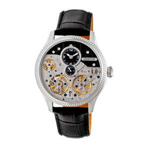 Heritor Automatic Winthrop Leather-Band Skeleton Watch - Silver/Black - HERHR7302