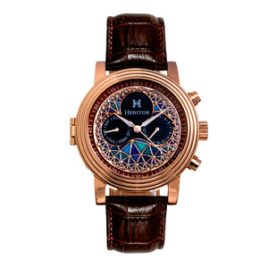 Heritor Automatic Legacy Leather-Band Watcch w/Day/Date - Rose Gold/Brown - HERHR9704
