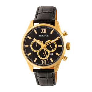 Heritor Automatic Benedict Leather-Band Watch w/ Day/Date - Gold/Black - HERHR6803