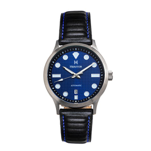 Heritor Automatic Bradford Leather-Band Watch w/Date - Blue & Black - HERHS1104