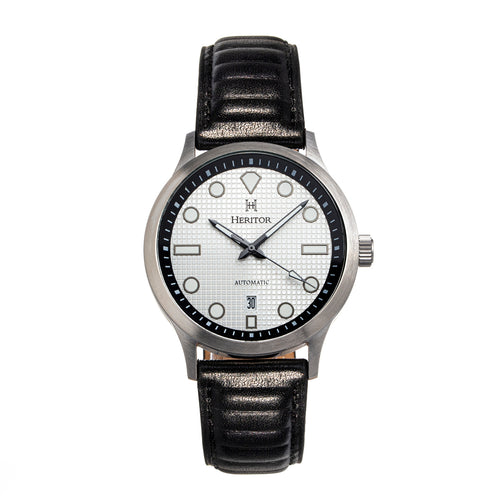 Heritor Automatic Bradford Leather-Band Watch w/Date - Silver & Black - HERHS1101