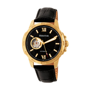 Heritor Automatic Bonavento Semi-Skeleton Leather-Band Watch - Gold/Black - HERHR5604