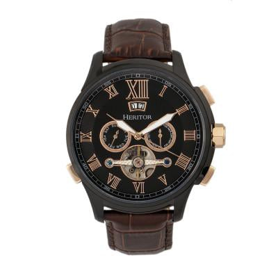 Heritor Automatic Hudson Semi-Skeleton Leather-Band Watch w/Day/Date - HERHR7506