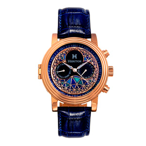 Heritor Automatic Legacy Leather-Band Watcch w/Day/Date - Rose Gold/Blue - HERHR9705