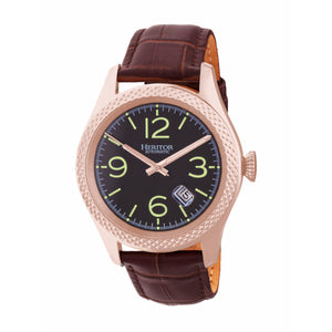 Heritor Automatic Barnes Leather-Band Watch w/Date - Rose Gold/Brown - HERHR7107