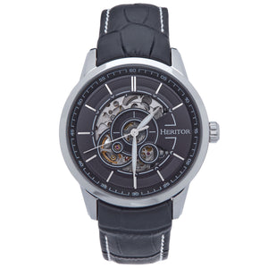 Heritor Automatic Davies Semi-Skeleton Leather-Band Watch - Silver/Black - HERHS2502