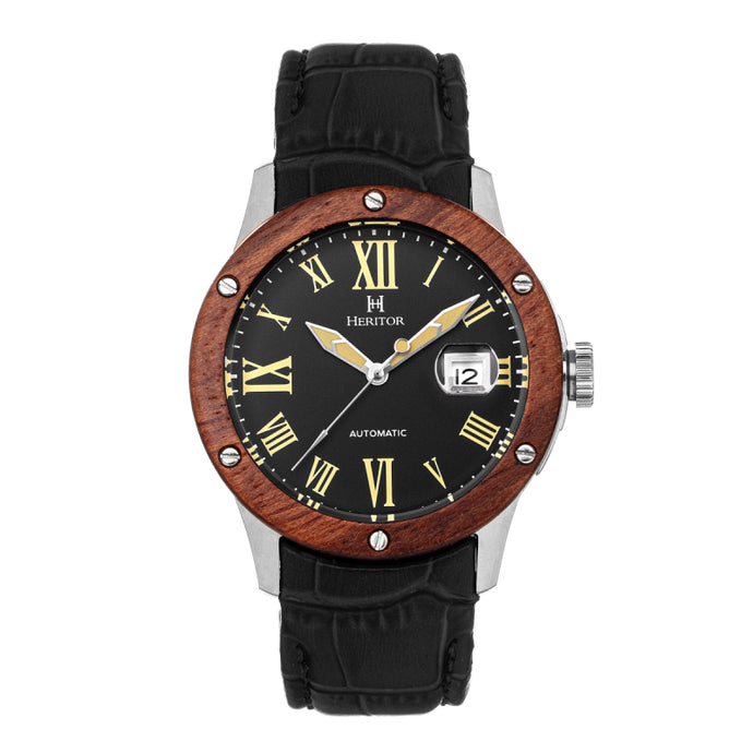 Heritor Automatic Everest Wooden Bezel Leather Band Watch /Date - HERHS1601