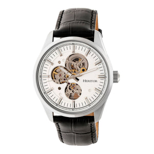 Heritor Automatic Stanley Semi-Skeleton Leather-Band Watch - Silver - HERHR6503