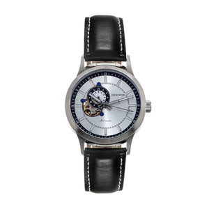 Heritor Automatic Oscar Semi-Skeleton Leather-Band Watch - Silver/Black - HERHS1002