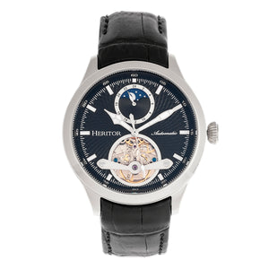 Heritor Automatic Gregory Semi-Skeleton Leather-Band Watch - Black - HERHR8102