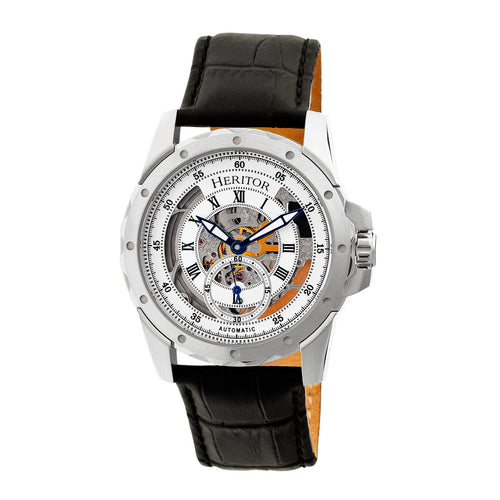 Heritor Automatic Armstrong Skeleton Leather-Band Watch - Silver - HERHR3401