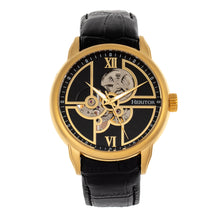 Load image into Gallery viewer, Heritor Automatic Sanford Semi-Skeleton Leather-Band Watch - Gold/Black - HERHR8303
